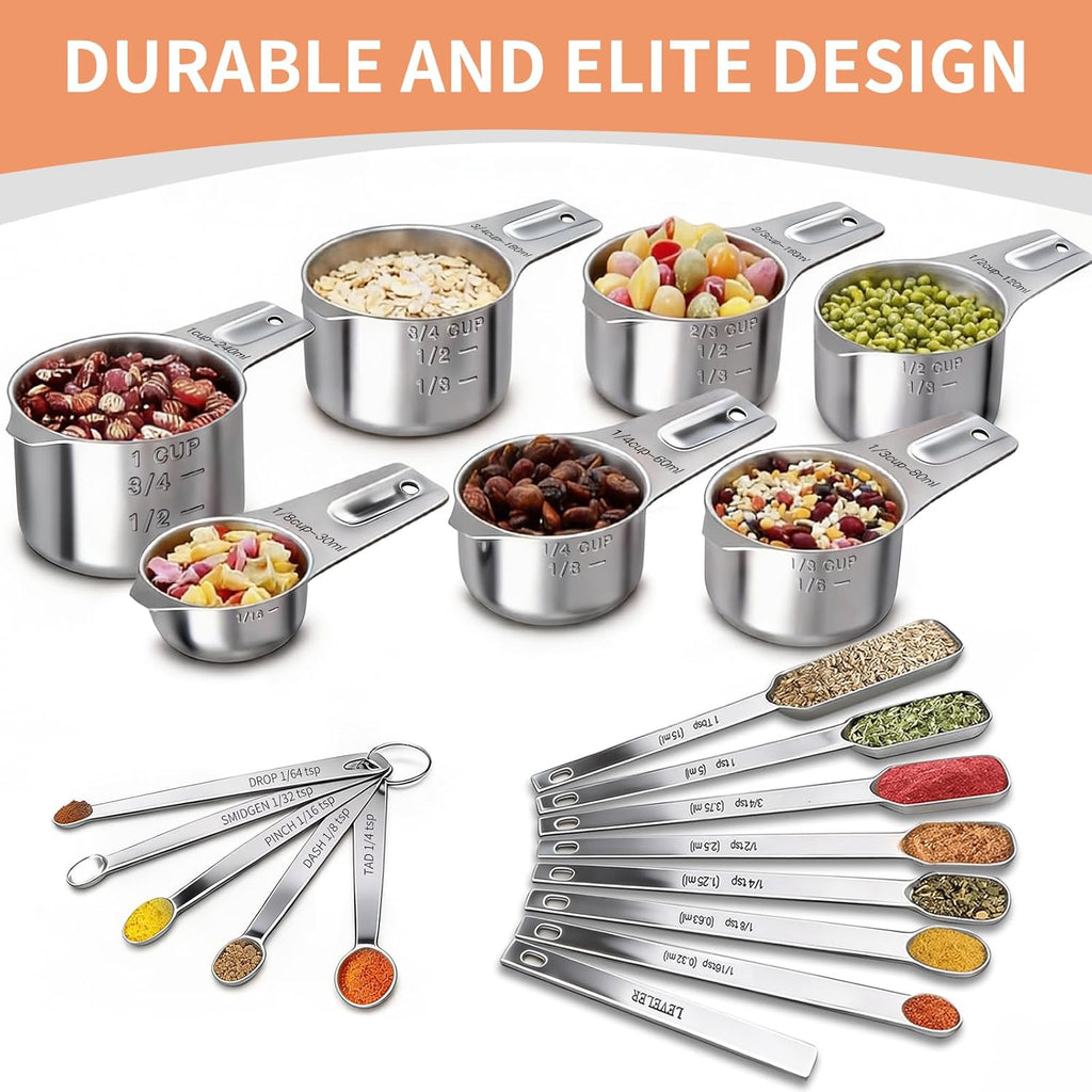 Measuring Cups and Spoons Set, 7 Stainless Steel Nesting Measuring Cups & 7 Spoons, 5 Mini Measuring Spoons &1