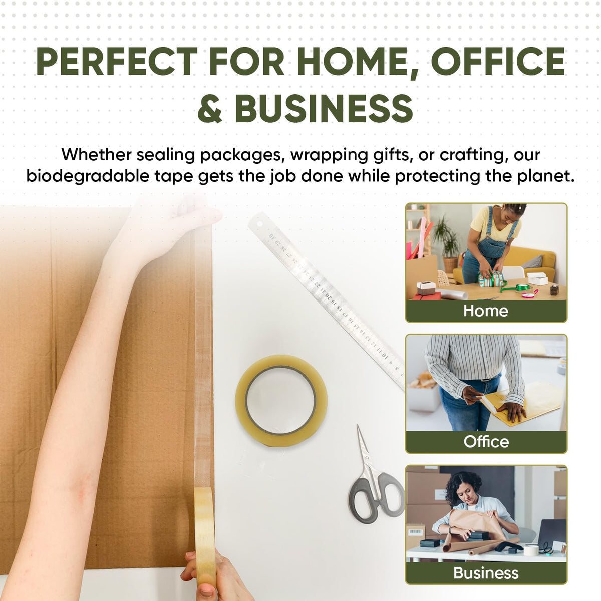 Biodegradable Eco-Friendly Clear Packaging Tape 3/4in x 70yd 3pk
