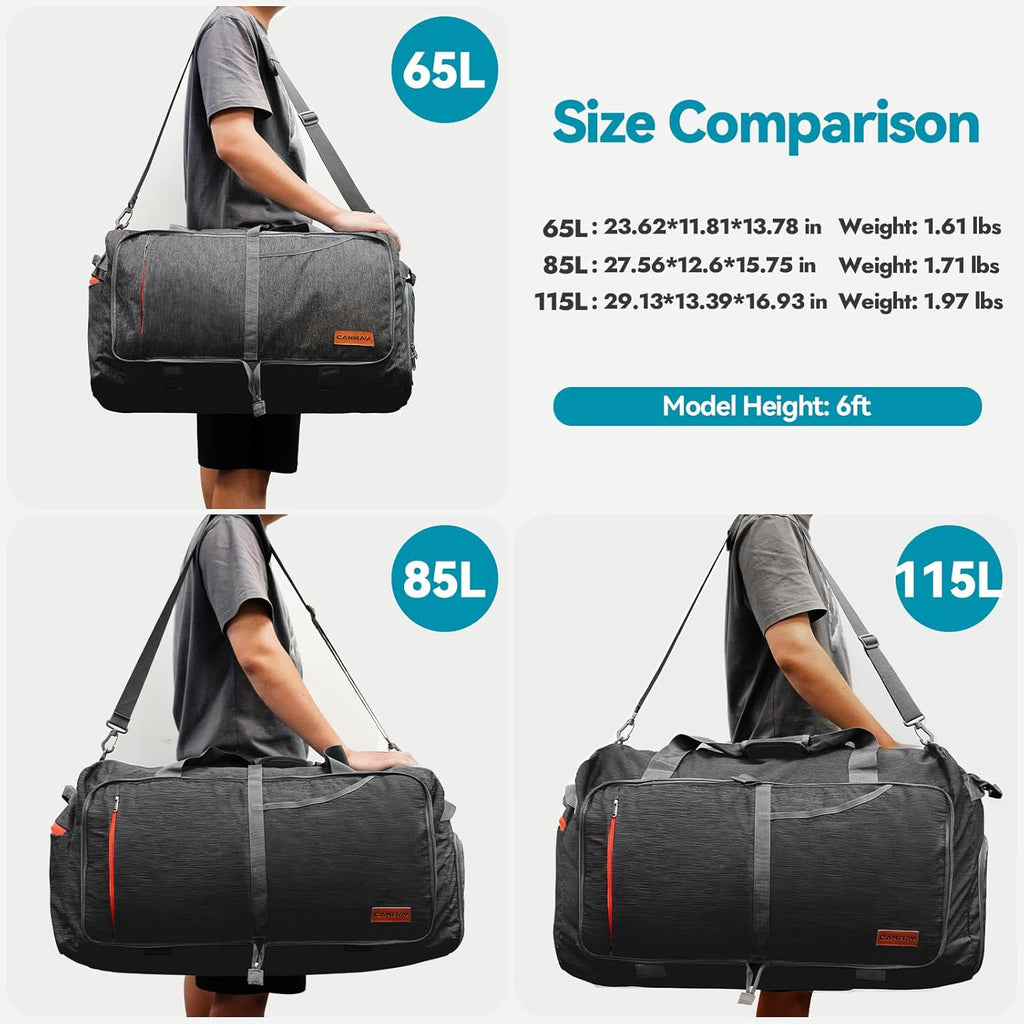 65L Travel Duffel Bag, Foldable Weekender Bag with Shoes Compartment for Men Women Water-proof & Tear Resistant