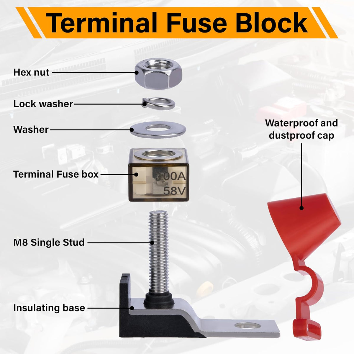 MRBF Terminal Fuse Block, 80A 58V DC Battery Terminal Fuse