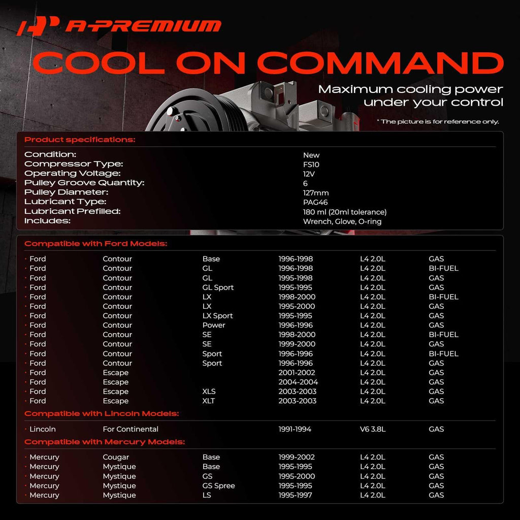 A-Premium AC Compressor Compatible with Ford & Mercury & Lincoln Models