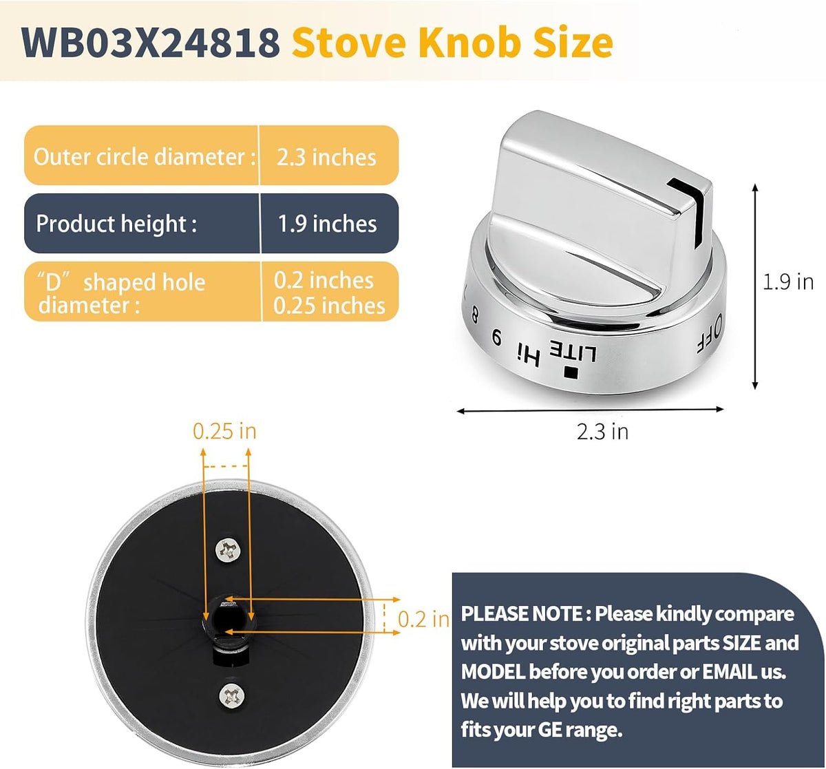 Allstare WB03X24818 Stove knobs Replacement Parts for GE Stove Parts Adora Cooktop Knobs 222D5786P010 General Electric Gas Range Knobs Plastic Burner Control Knob GE Oven knob 1 Pc