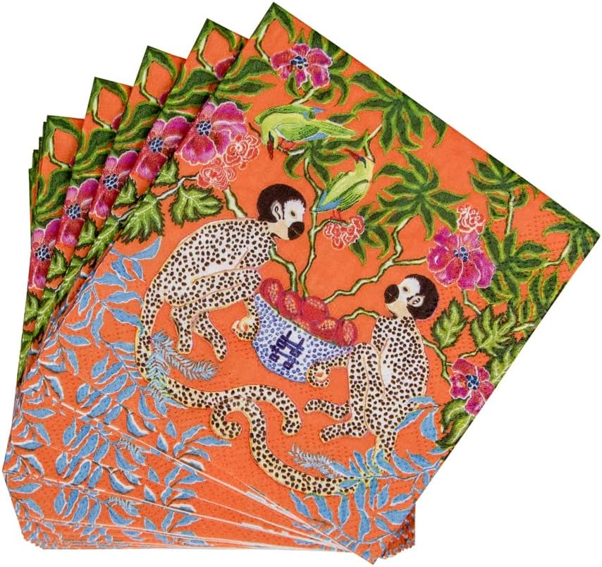 Monkeys Paper Cocktail Napkins in Orange - 20 Per Package
