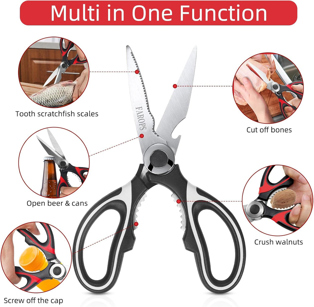 Heavy Duty Kitchen Scissors 2-Pack, Ultra Sharp Stainless Steel Meat Shears for Spatchcocking Chicken, Poultry, Fish