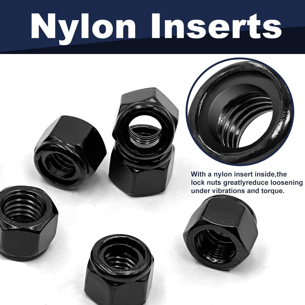 ZQZ 3/8-16 Stainless Steel Nylon Lock Nuts,30Pcs Nylock Insert Nut Black304