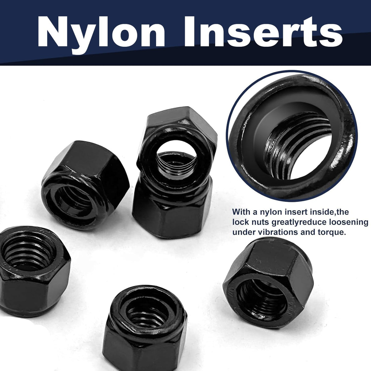 ZQZ 3/8-16 Stainless Steel Nylon Lock Nuts,30Pcs Nylock Insert Nut Black304