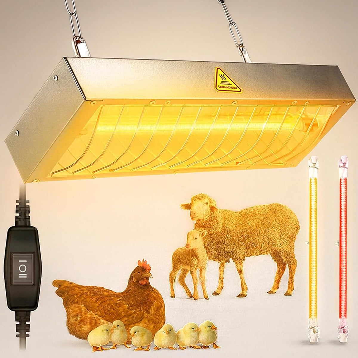 Chicken Coop Heater for Winter, Heat Lamp for Chickens 600W, Chicken Heater for Coop with 2 Heating Settings