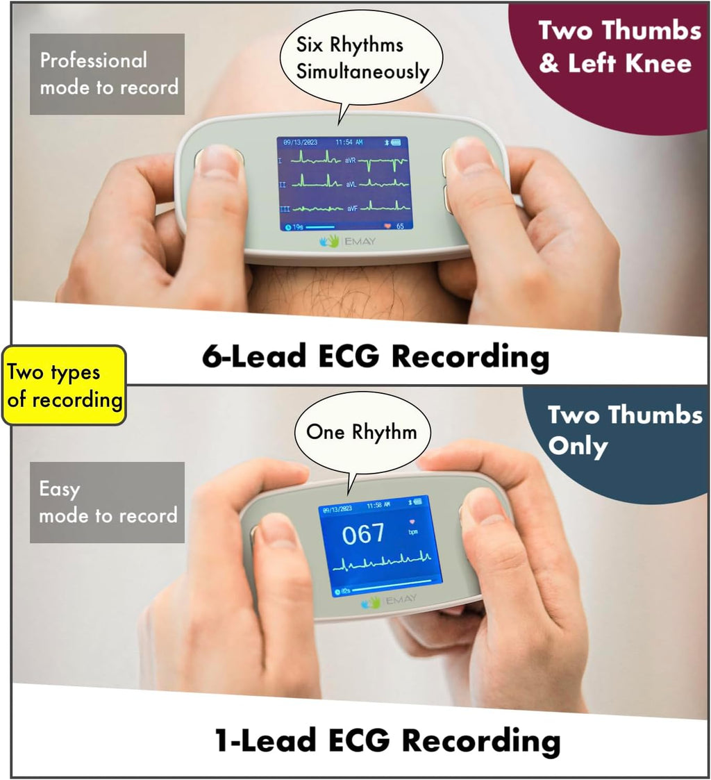 6L Portable ECG Monitor | Record ECG and Heart Rate in 6 Channels | Compatible with Smartphone and PC | No
