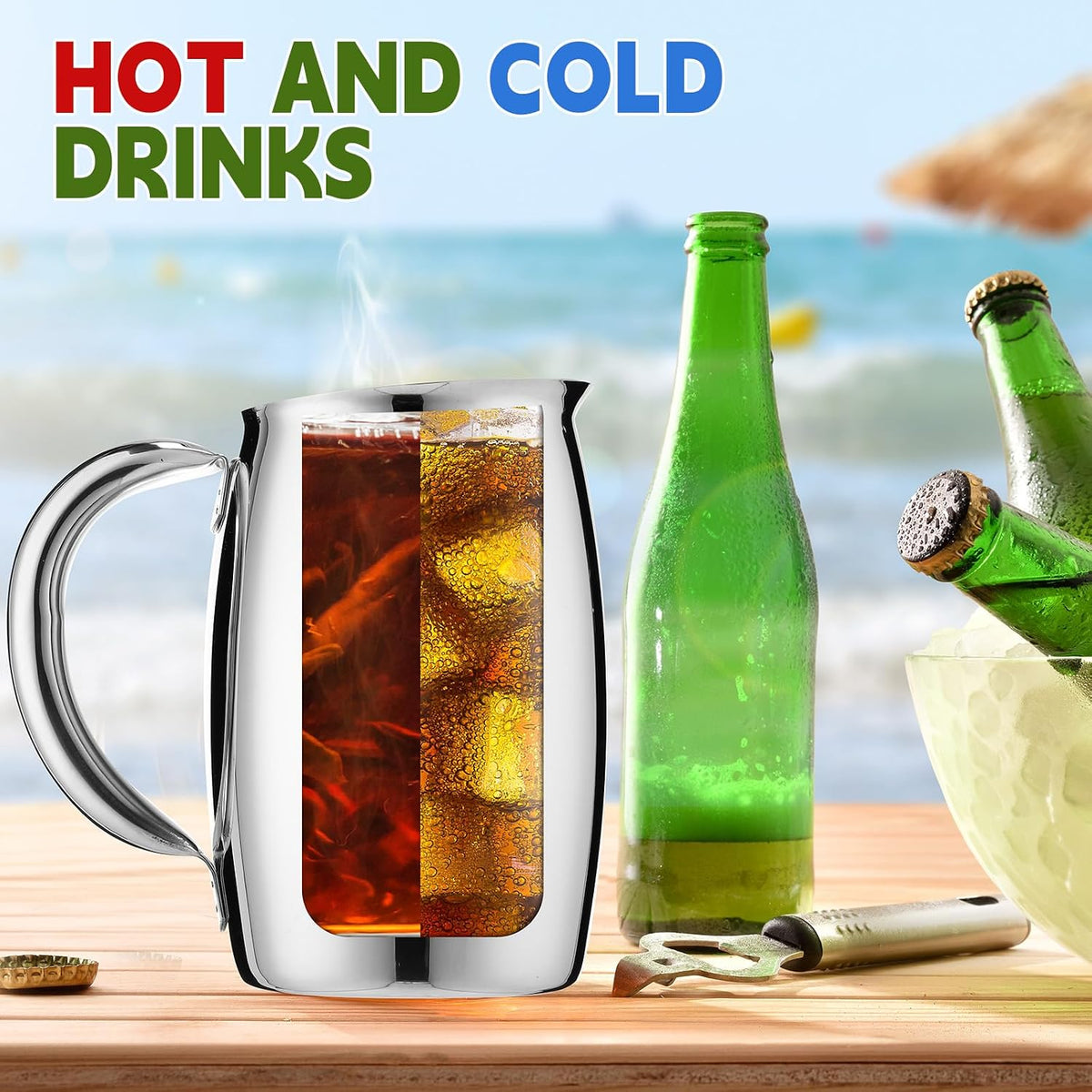 6 Pcs 2 L Stainless Steel Water Pitchers with Ice Guard