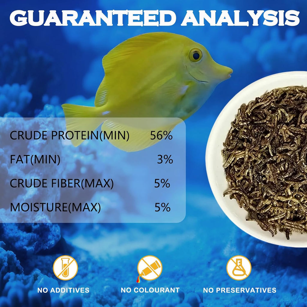 Freeze Dried Blood Worms Fish Food - High Protein Natural Aquatic Food for Tropical & Saltwater Fish, Betta