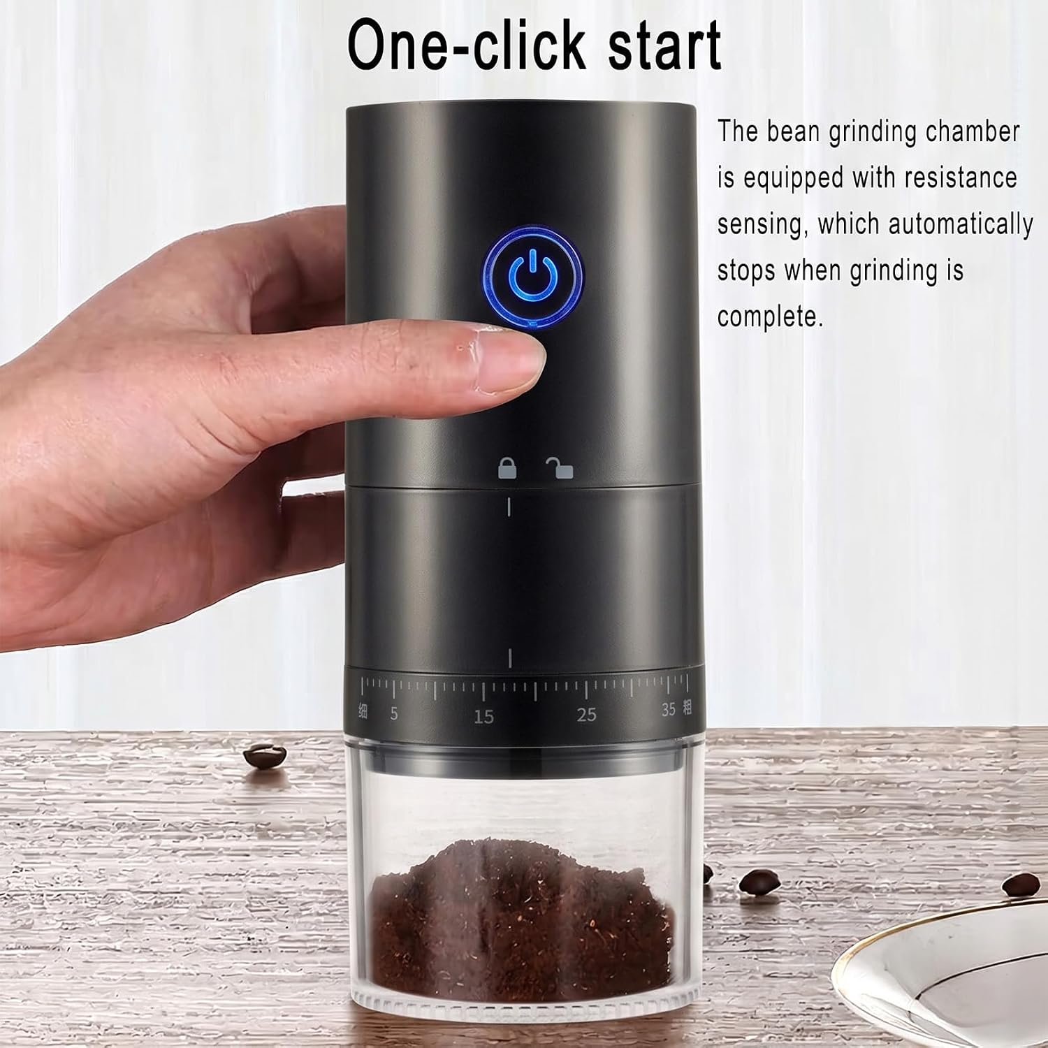 Portable Electric Burr Coffee Grinder, External Adjust, Rechargeable | 10 Drip Coffee Filter