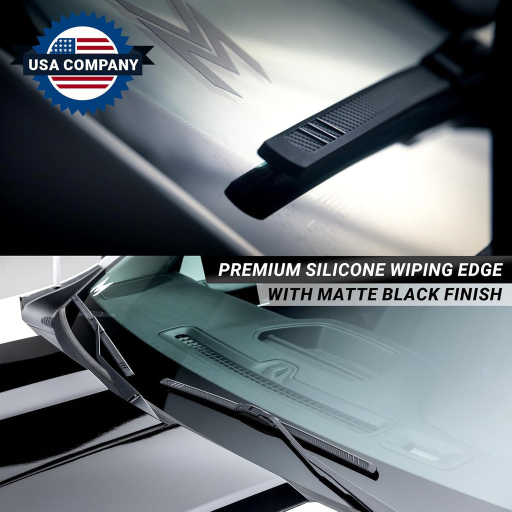 Premium Silicone Carbon Fiber Windshield Wiper Blades 22" & 22" - Patented All-Season, Quiet & Smooth Streak-Free