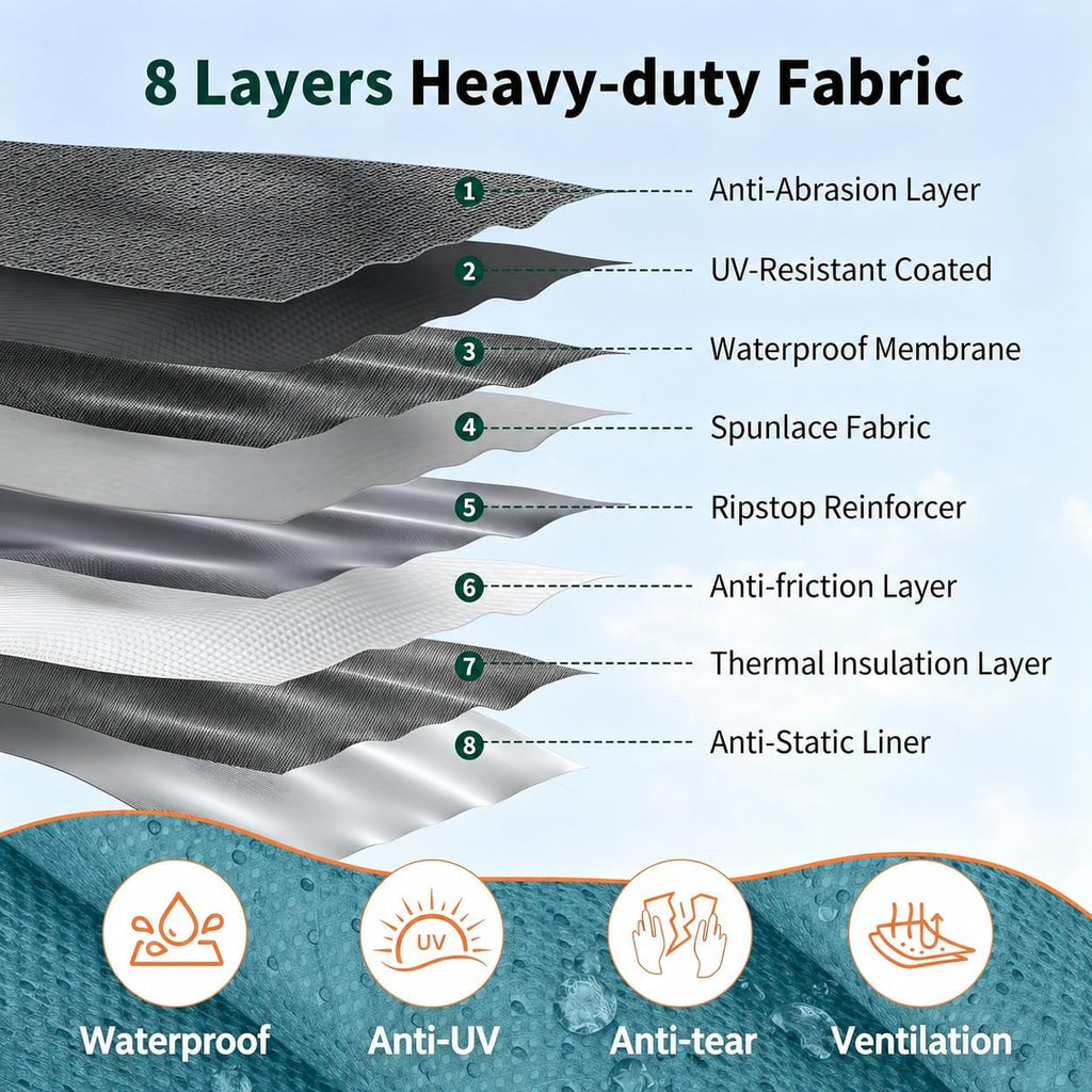 24-27FT RV Cover Upgraded 8 Layers Top Windproof Travel Trailer Camper Cover r for 24' to 27' RV, with Tire