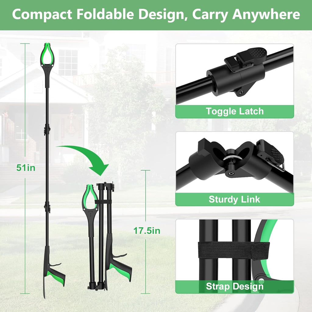51" Heavy Duty Grabber Reacher Tool, Black & Green | For Seniors/Disabled/After Surgery Recovery, Extra Long
