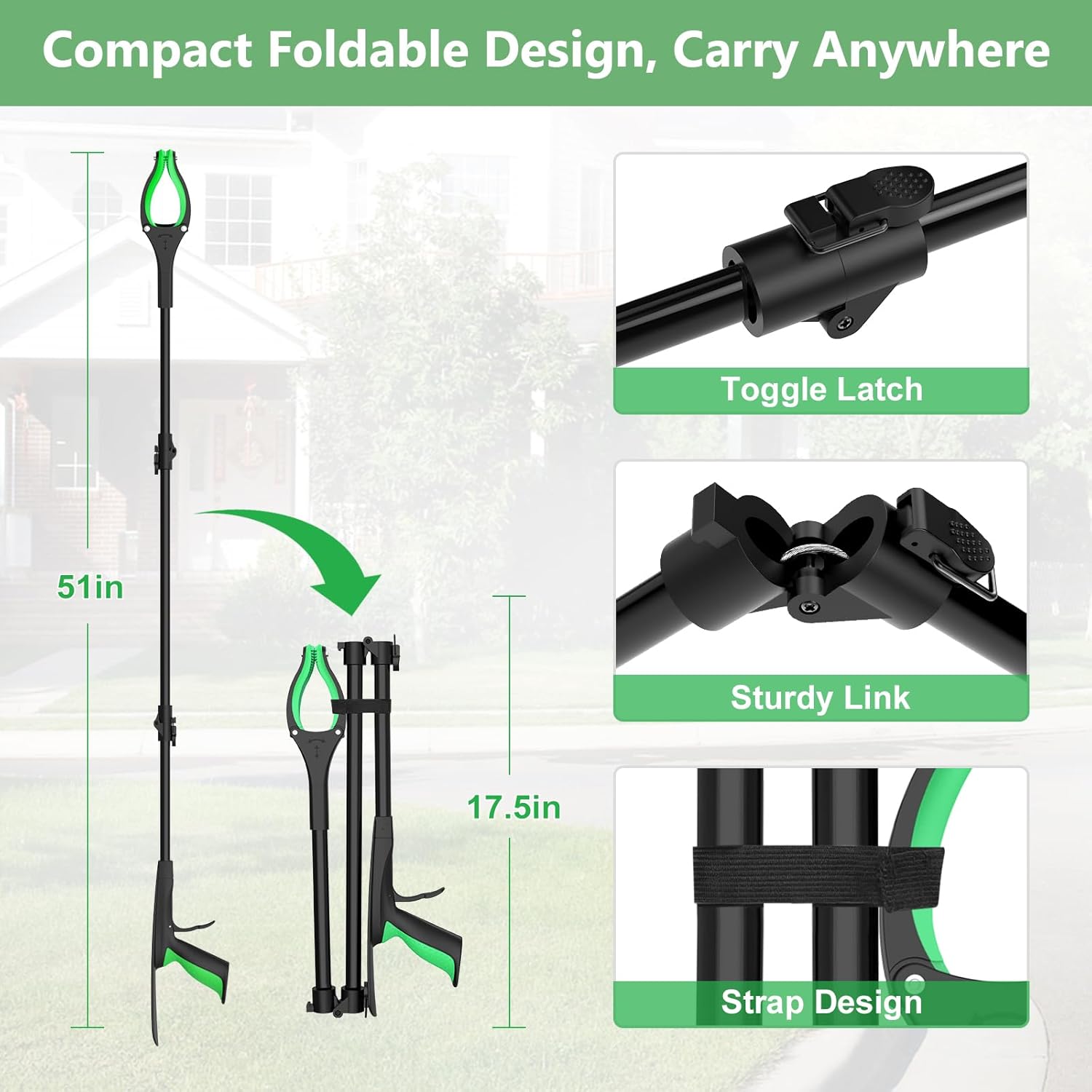 51" Heavy Duty Grabber Reacher Tool, Black & Green | For Seniors/Disabled/After Surgery Recovery, Extra Long