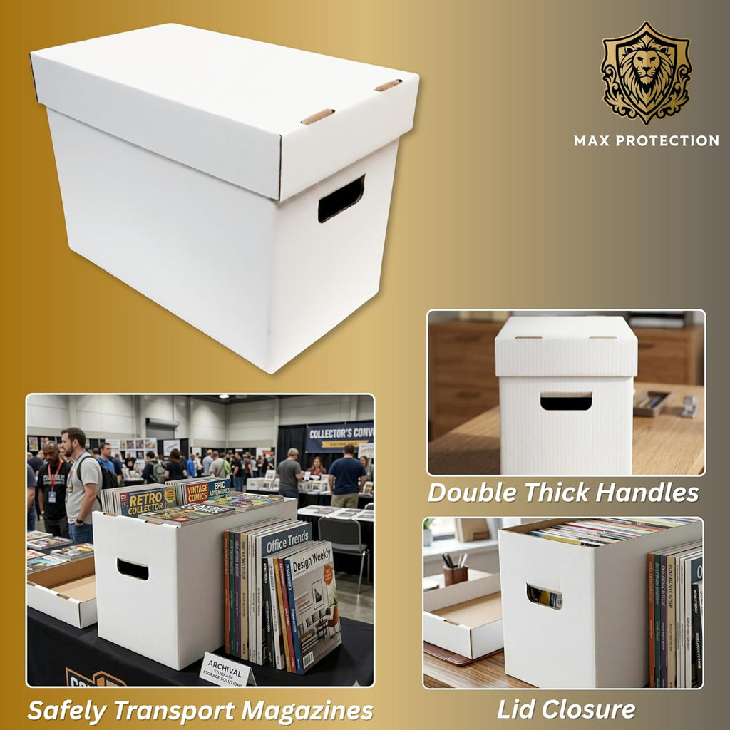 Magazine Storage Boxes with Lids - Heavy Duty, 2 Pack