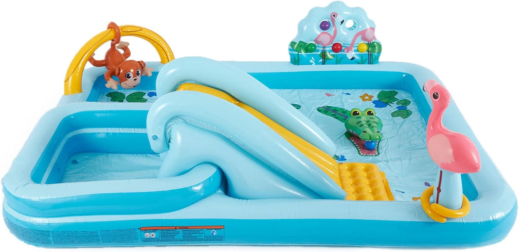 96" x 78" x 28" Inflatable Jungle Adventure Play Center Spray Kiddie Pool - Backyard Kids Water Slide, Outdoor