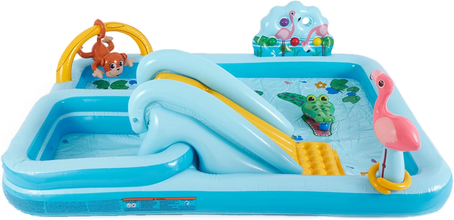 96" x 78" x 28" Inflatable Jungle Adventure Play Center Spray Kiddie Pool - Backyard Kids Water Slide, Outdoor