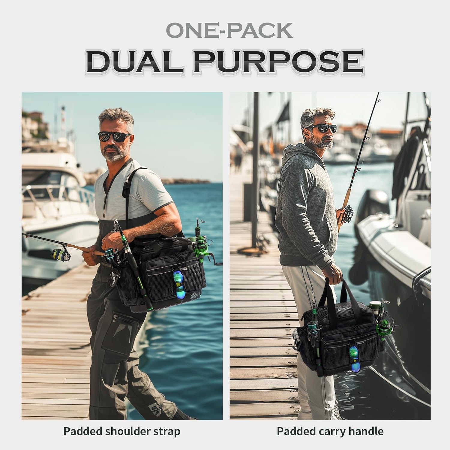 Large Fishing Tackle Bag with Rod Holder Waterproof Gear Storage | Waterproof Fishing Bag with Padded Shoulder Strap