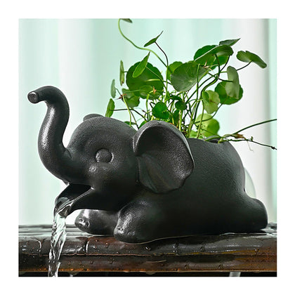 Lucky Elephant Ceramic Pond Spitter Fountain Water Circulation Fountain Aquarium Ornaments for Koi Pond, Garden