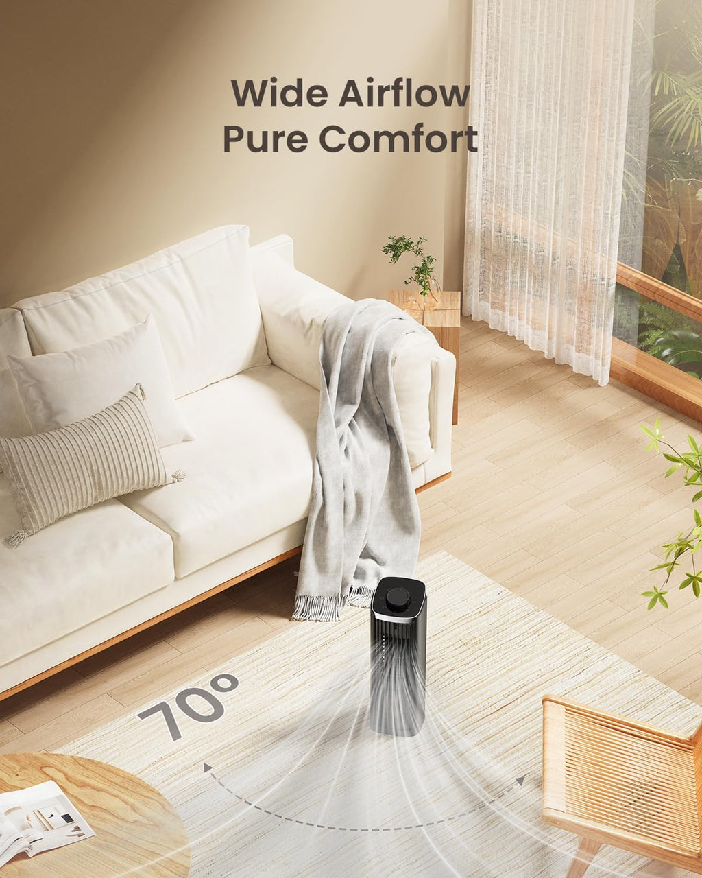 Tower Fan for Bedroom, 13.1'' Quiet Desk Fan with 23ft/s, 3 Speeds, 70° Oscillating Fans with Knob Control, Portable