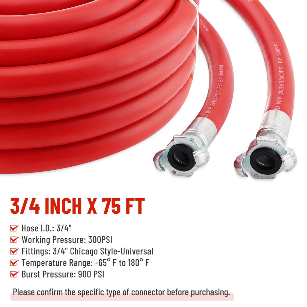 Venussar 3/4 Inch x 75 FT Red Jackhammer Air Hose