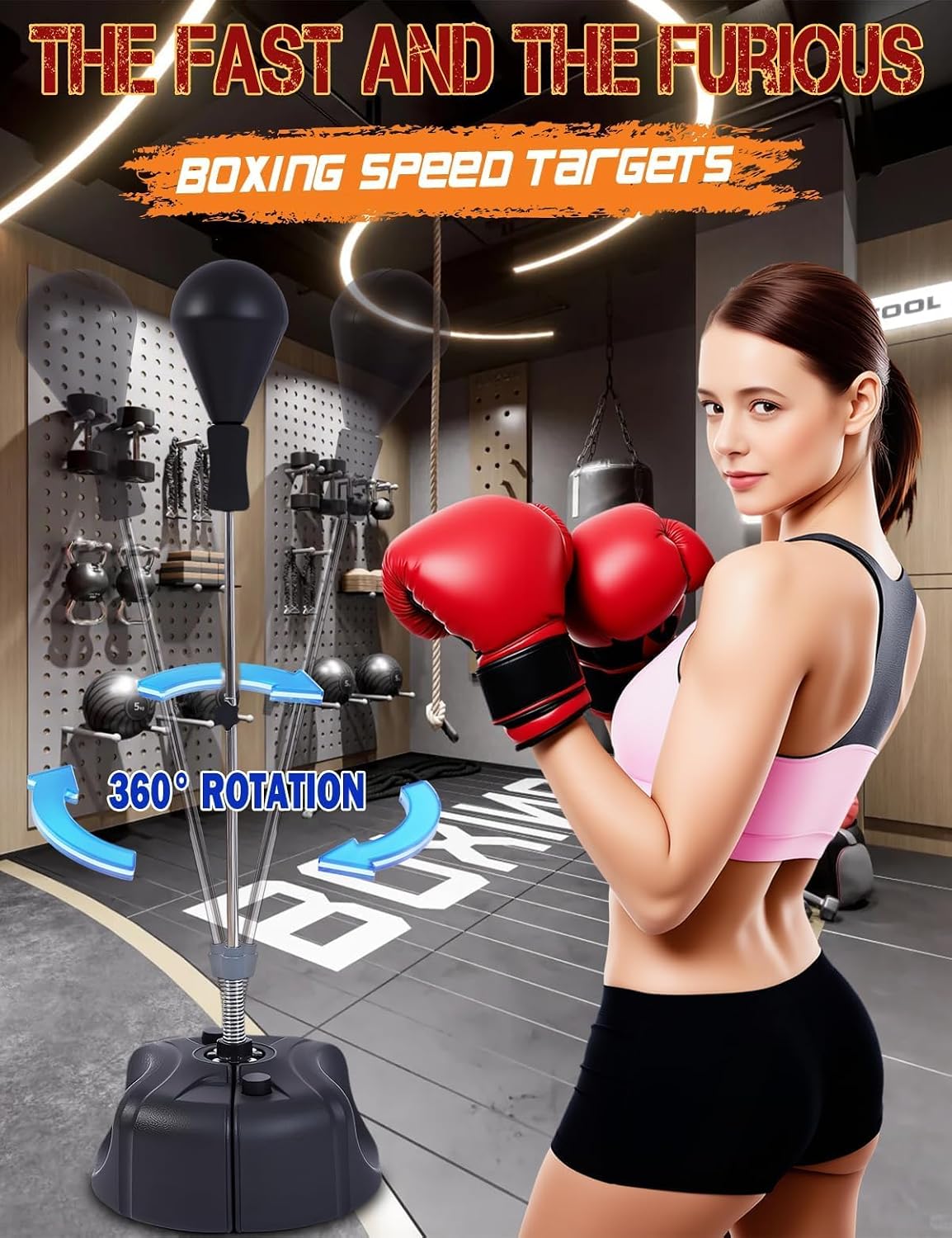Punching Bag for Adults with Stand, Speed Boxing Reflex Bag | Height Adjustable,Safe Freestanding Design,Improves