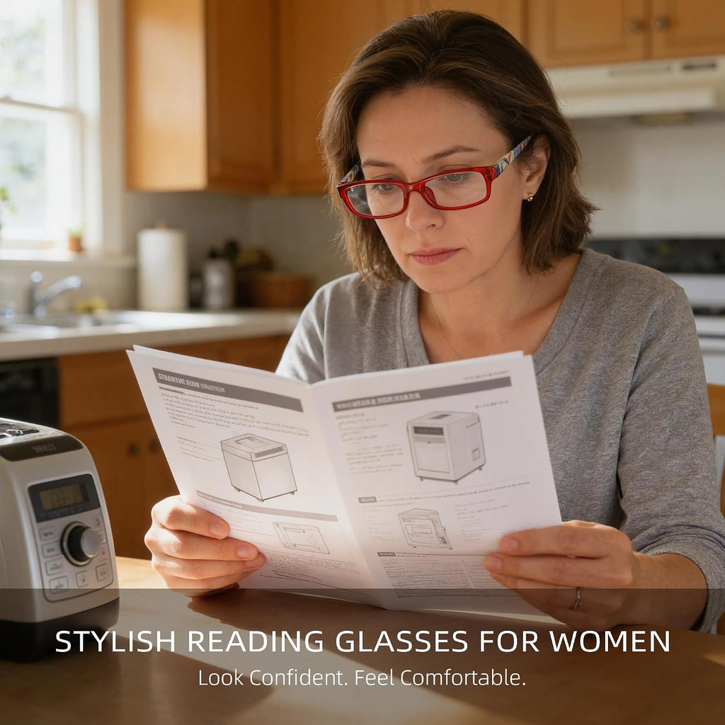 Reading Glasses for Women, Rectangle Readers for Women with Blue Light Blocking Spring Hinge Eyeglasses UV Filter