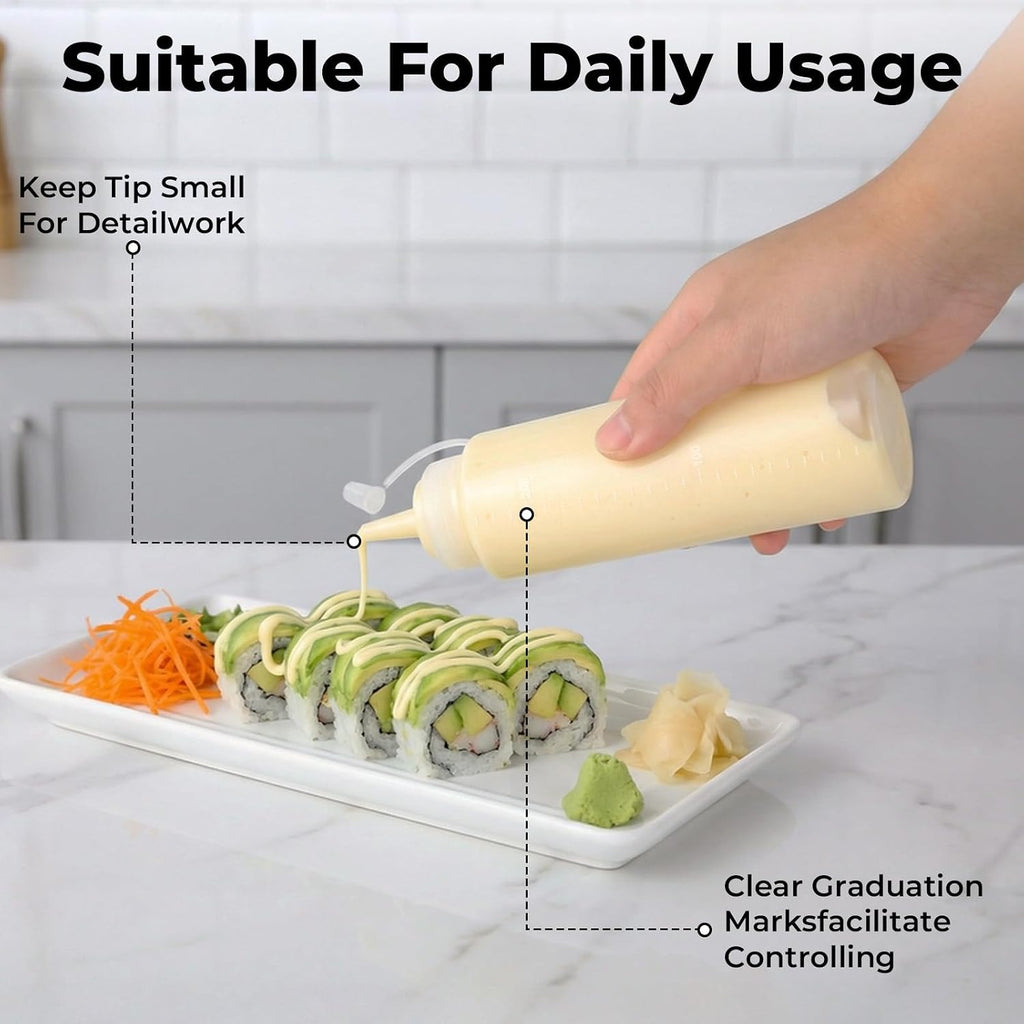8oz Condiment Squeeze Bottles, 6 Pack Durable Plastic Sauce Bottles