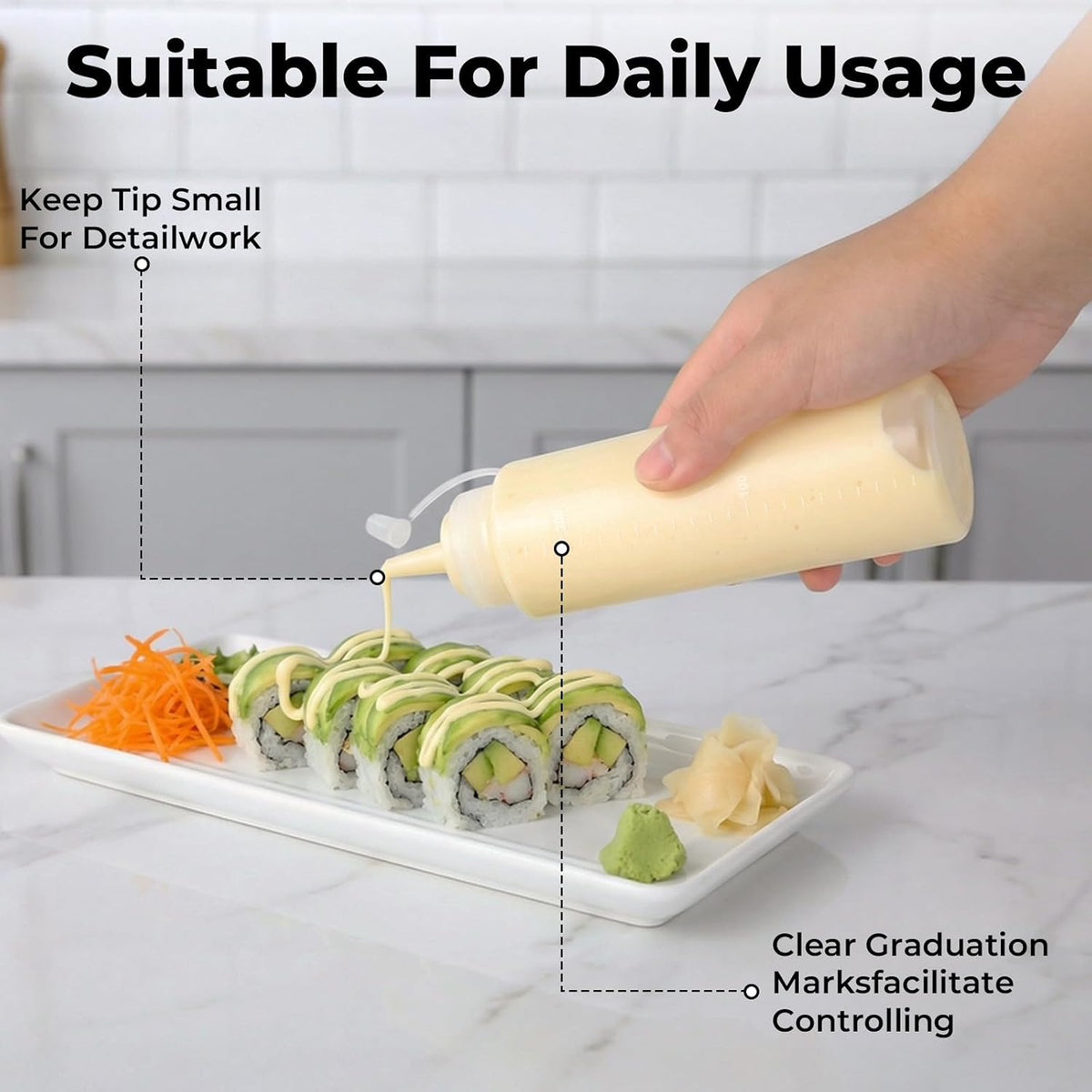 8oz Condiment Squeeze Bottles, 6 Pack Durable Plastic Sauce Bottles