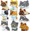 10 Packs Mini Building Blocks Cats Set, Cat Building Kit Party Favors Toy, Interlocking Bricks, DIY Animal Figure