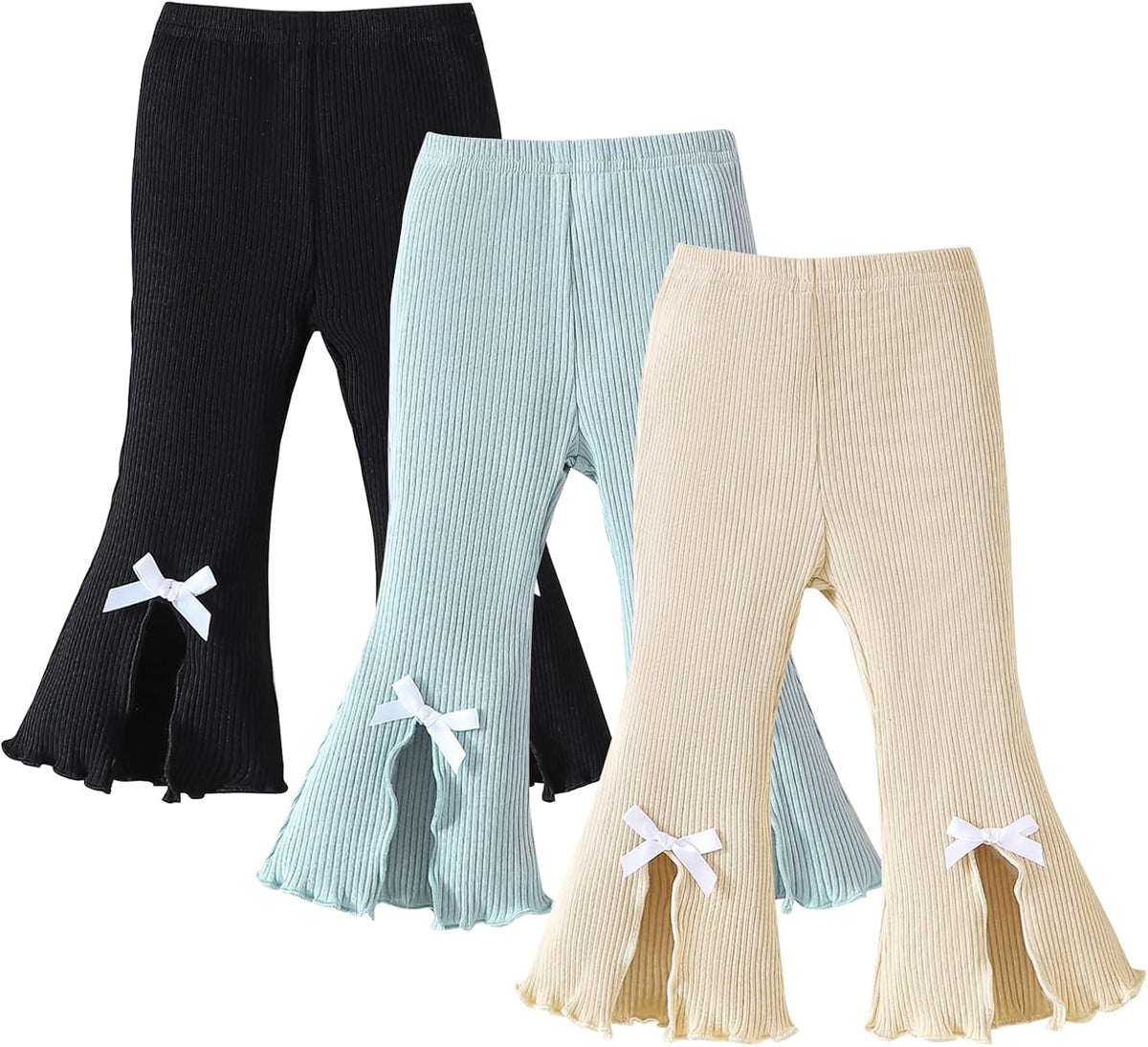 Baby Girl Flare Pants 3 Pack Ribbed Toddler Bell Bottoms 6M-3T