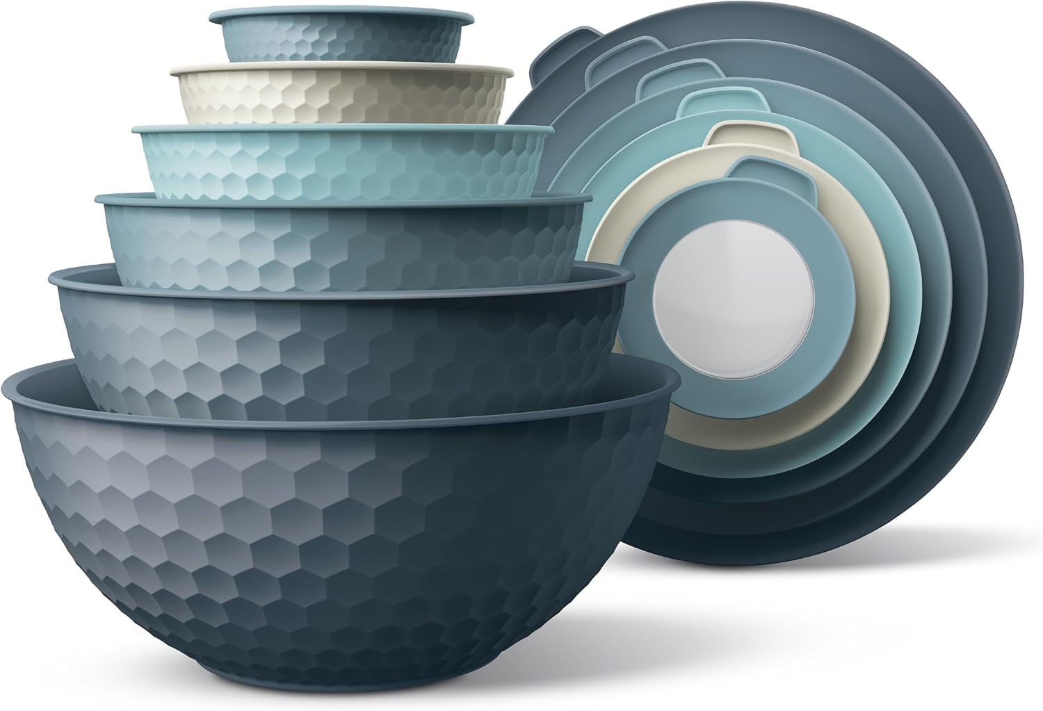 Mixing Bowls with Lids - 12 Piece Plastic Nesting Bowls Set includes 6 Prep Bowls and 6 Lids, Microwave Safe Mixing