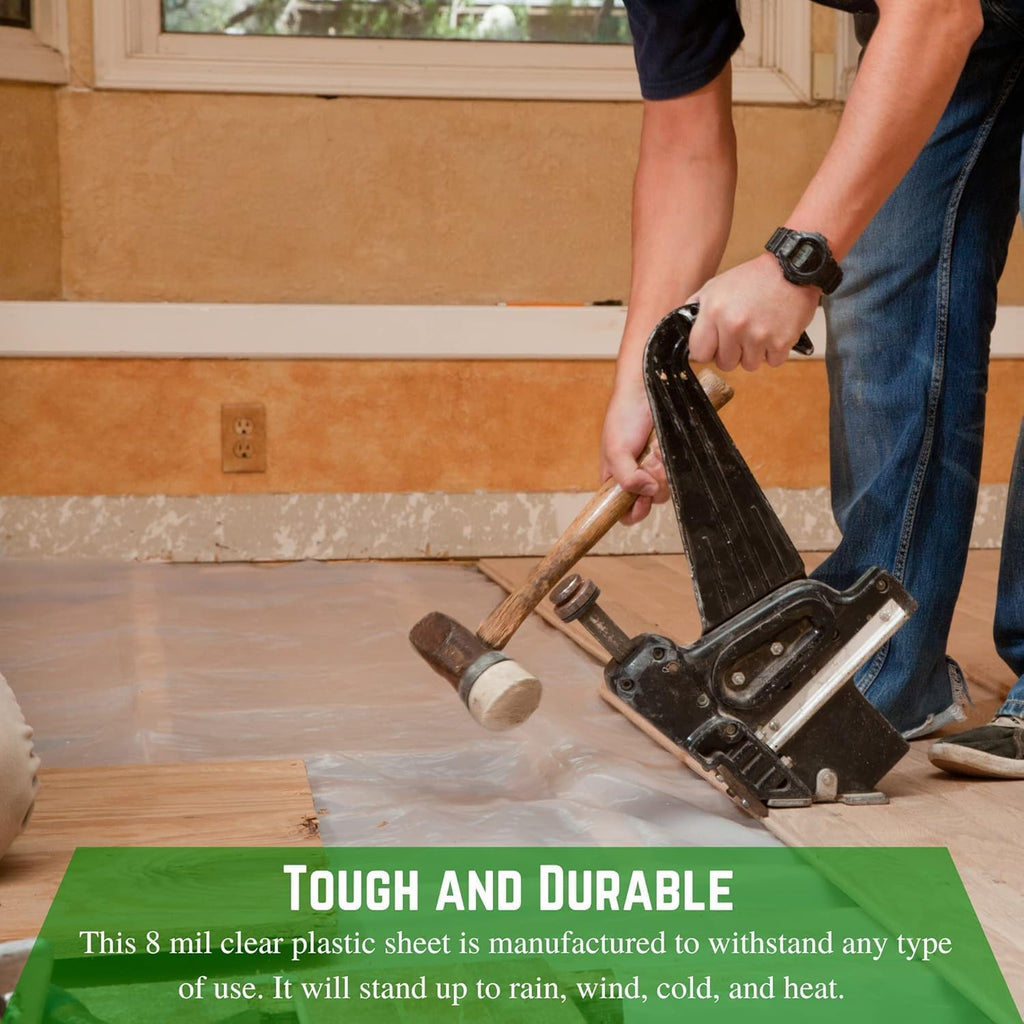 Clear Plastic Sheeting - 8 mil - Thick Plastic Sheeting, Heavy Duty Polyethylene Film, Drop Cloth Vapor Barrier