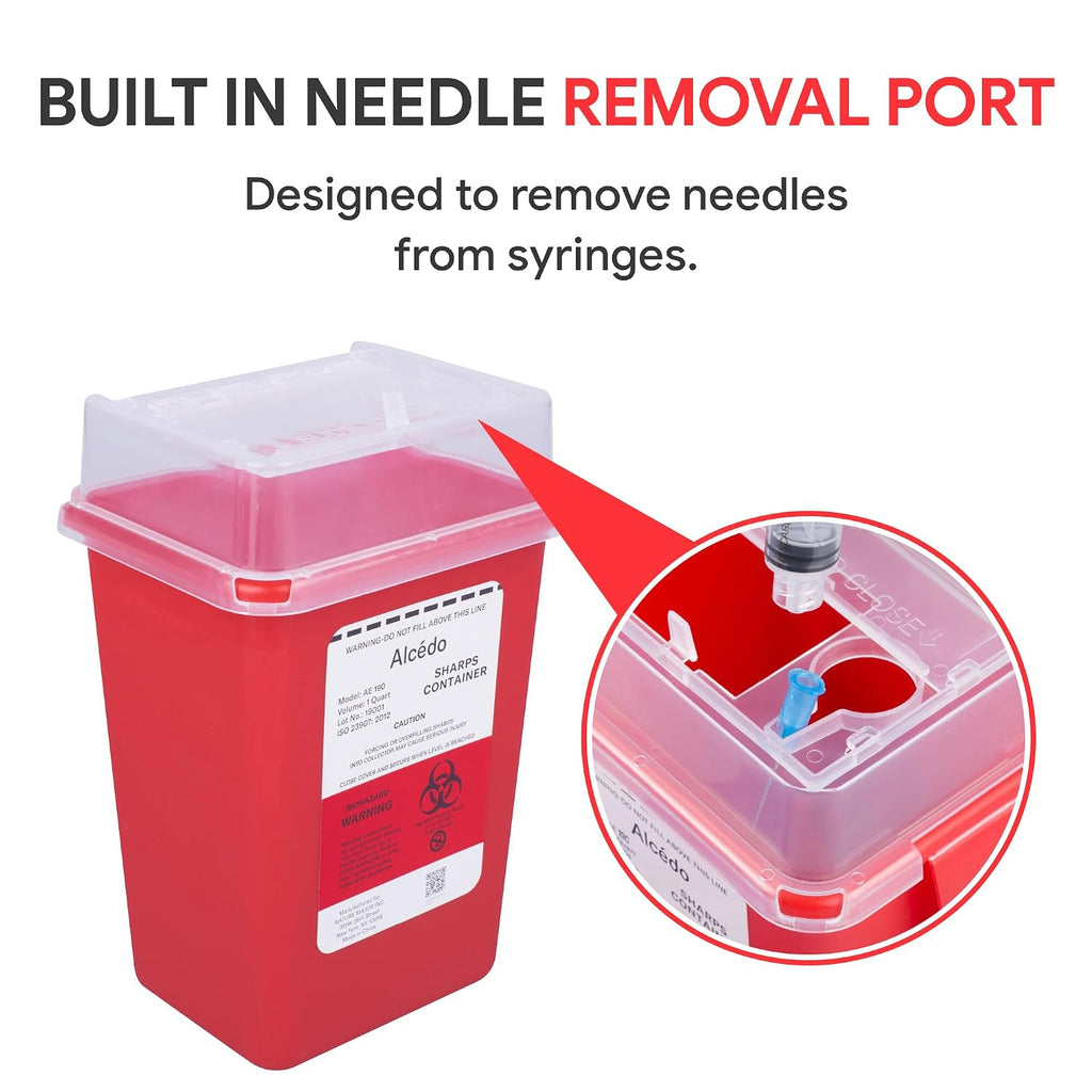 Sharps Container 1 Quart (1-Pack) for Home Use & Travel Disposal | Small & Portable, Convenient Handle, Built-In