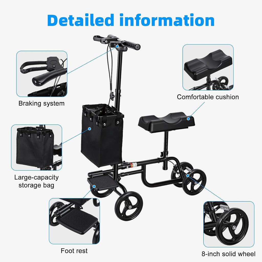 Knee Scooter for Adults, Foldable Knee Walker with Bag, Crutch Alternative