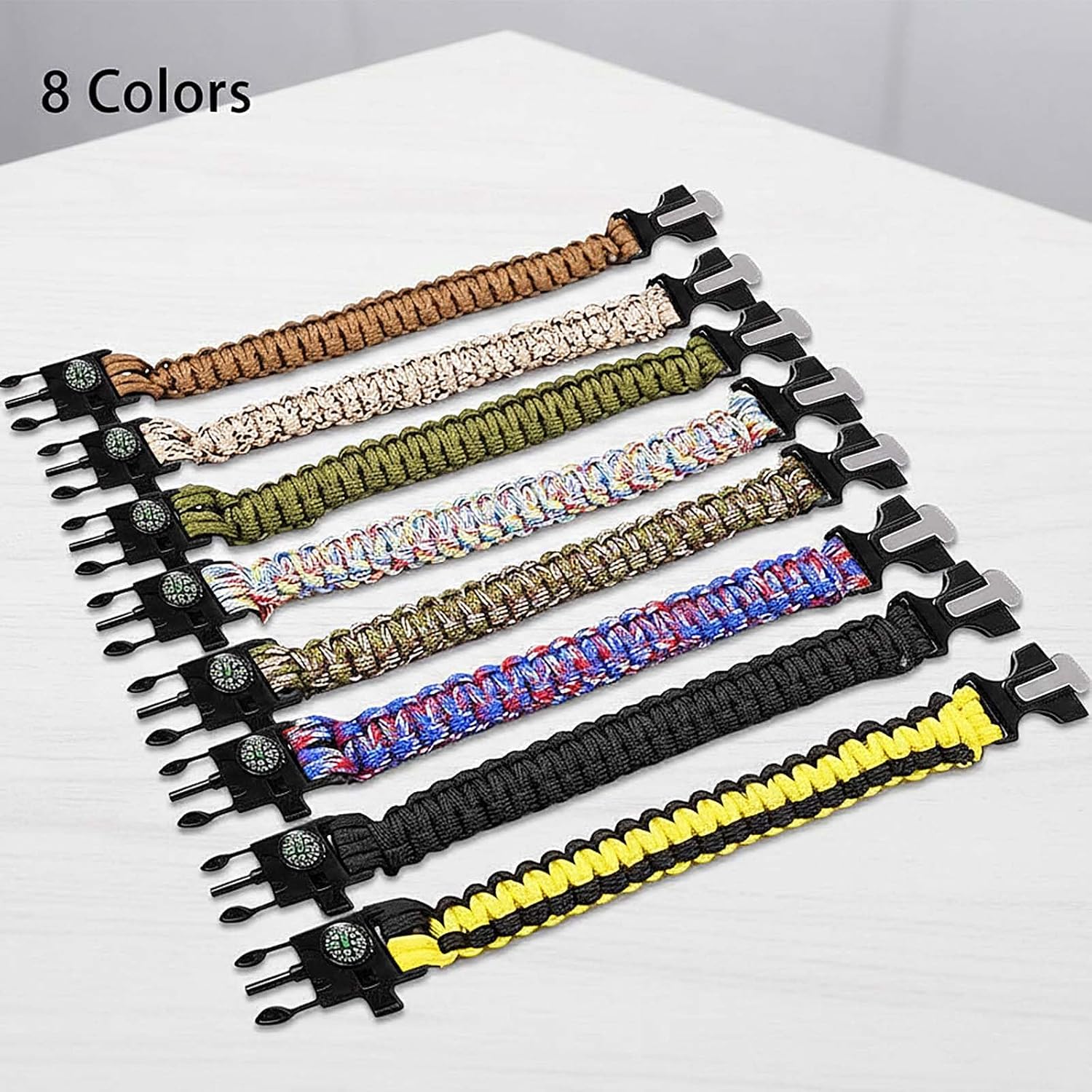 Survival Paracord Bracelet with Fire Starter Compass Whistle - Adjustable Emergency Wristband for Camping Hiking Outdoor
