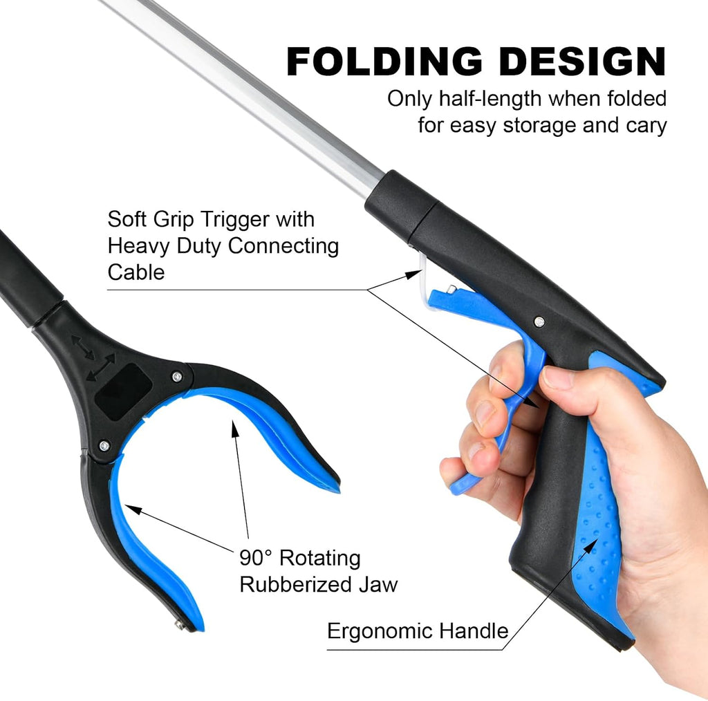 6-Pack 32" Grabber Reacher Tool, 360° Rotating Head, Wide Jaw, Foldable Reacher Grabber Pickup Tool,Anti-Slip