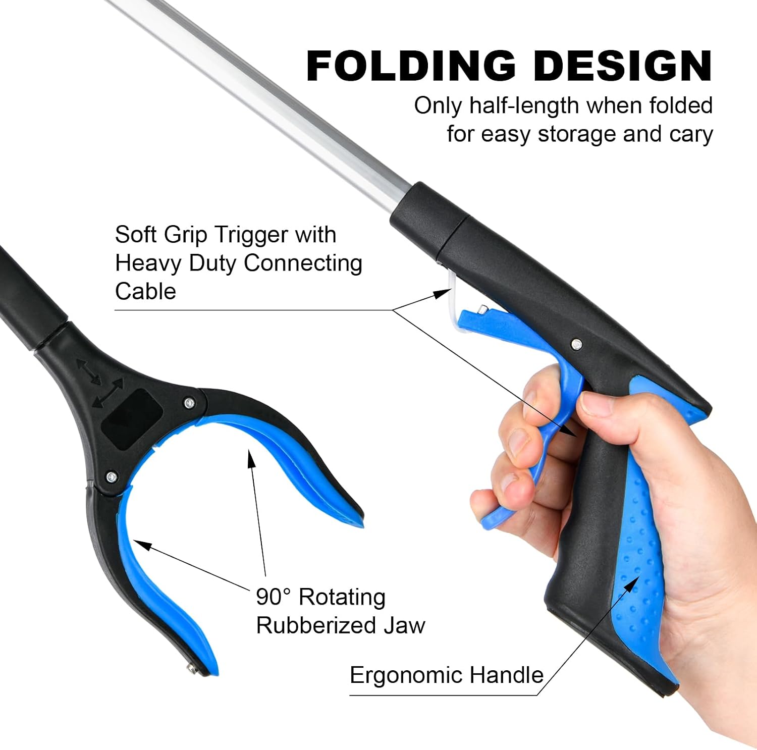 6-Pack 32" Grabber Reacher Tool, 360° Rotating Head, Wide Jaw, Foldable Reacher Grabber Pickup Tool,Anti-Slip