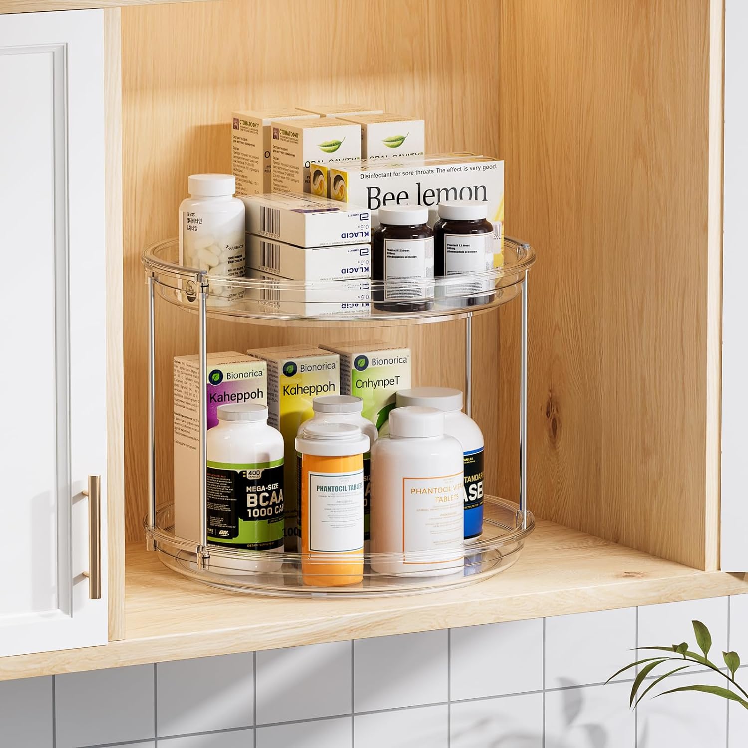 2 Tier Lazy Susan Turntable Organizer 9.25'' Rotating Spice Rack Organization for Cabinet, Kitchen, Pantry