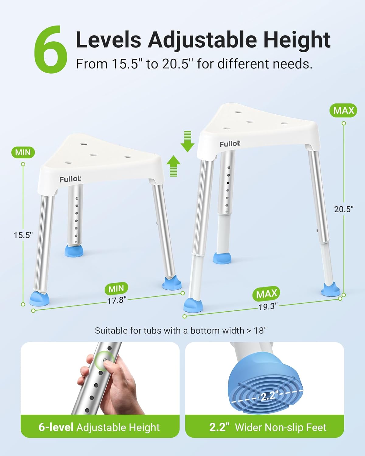 Space-Saving Triangular Shower Chair for Inside Shower, FSA/HSA Eligible 400 lbs Adjustable Shower Stool for Elderly