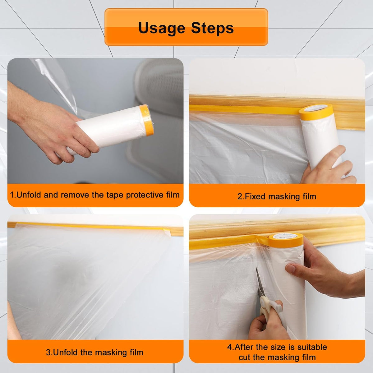 Pre-Taped Masking Film 106in x 65ft Plastic Drop Cloth for Painting 6 Roll