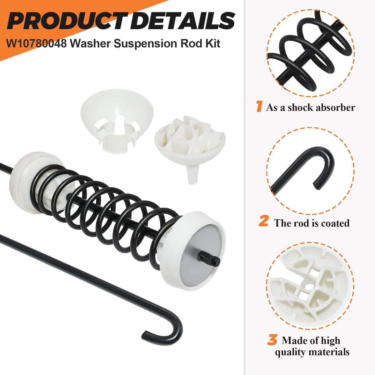【2026 UPGRADED】W10780048 WTW4800XQ4 WTW4800XQ1 RTW4640YQ1 ATW4675YQ1 Washer Suspension Rod Kit(4 packs) by Beaquicy - Replacement for Whirlpool Ken-more Admiral May-tag Washing Machine
