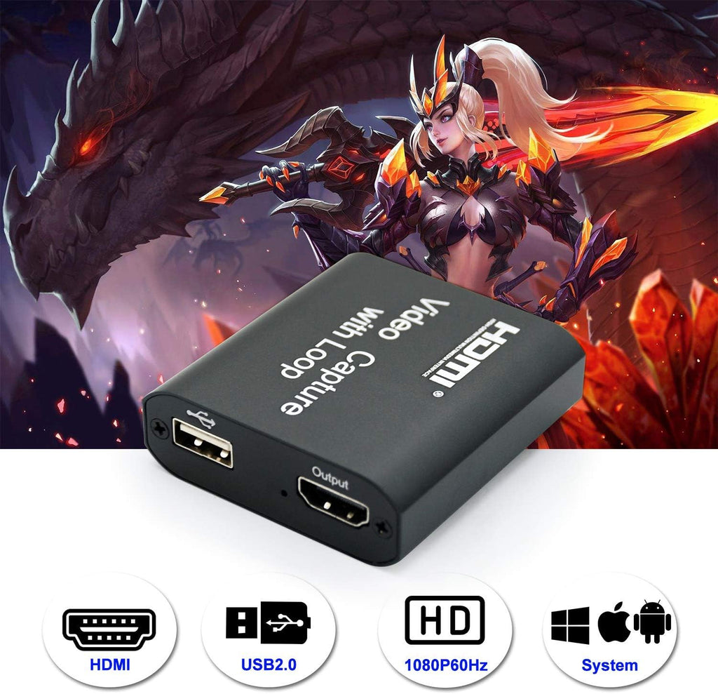 Video Capture Card 4K HDMI Device with Loop Out, Full HD 1080P Game Capture Video Recorder for Live Streaming