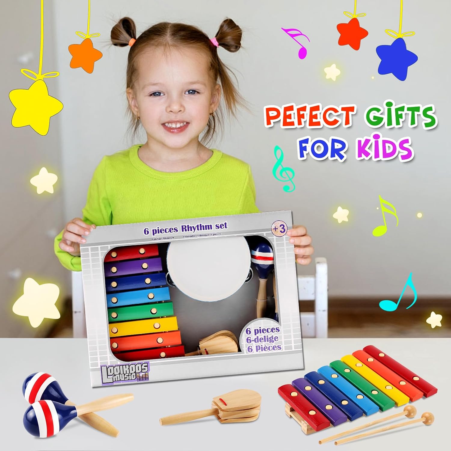 Kids Musical Instruments Montessori Wooden Toys for Toddlers,Percussion Instruments Set for Kid Preschool Educational