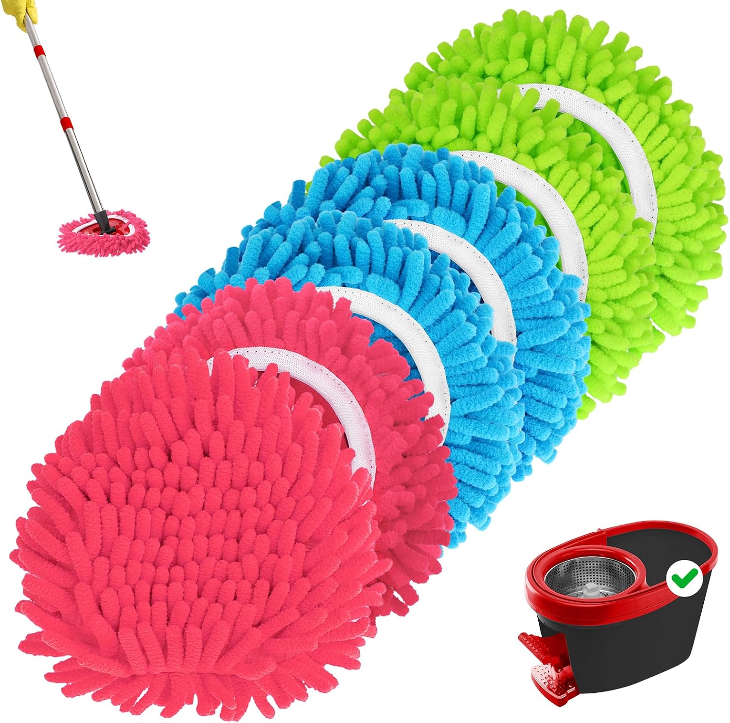 6 Pack Chenille Mop Heads Replacements Compatible with 1 Tank System Chenille Duster Replacement Heads Microfiber