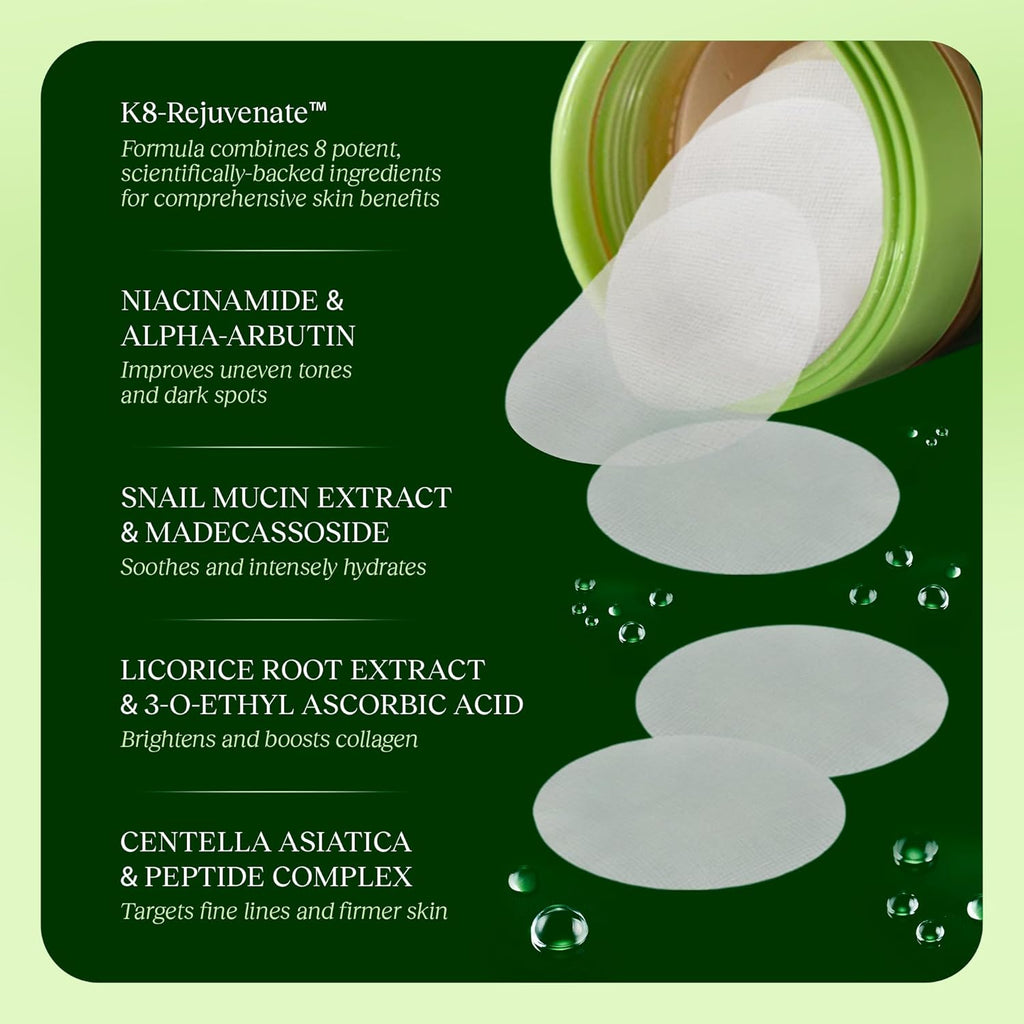 Toning Polish Pads - Korean Skincare for Dark Spots, Wrinkles & Dull Skin - Hydrating Facial Treatment with Snail