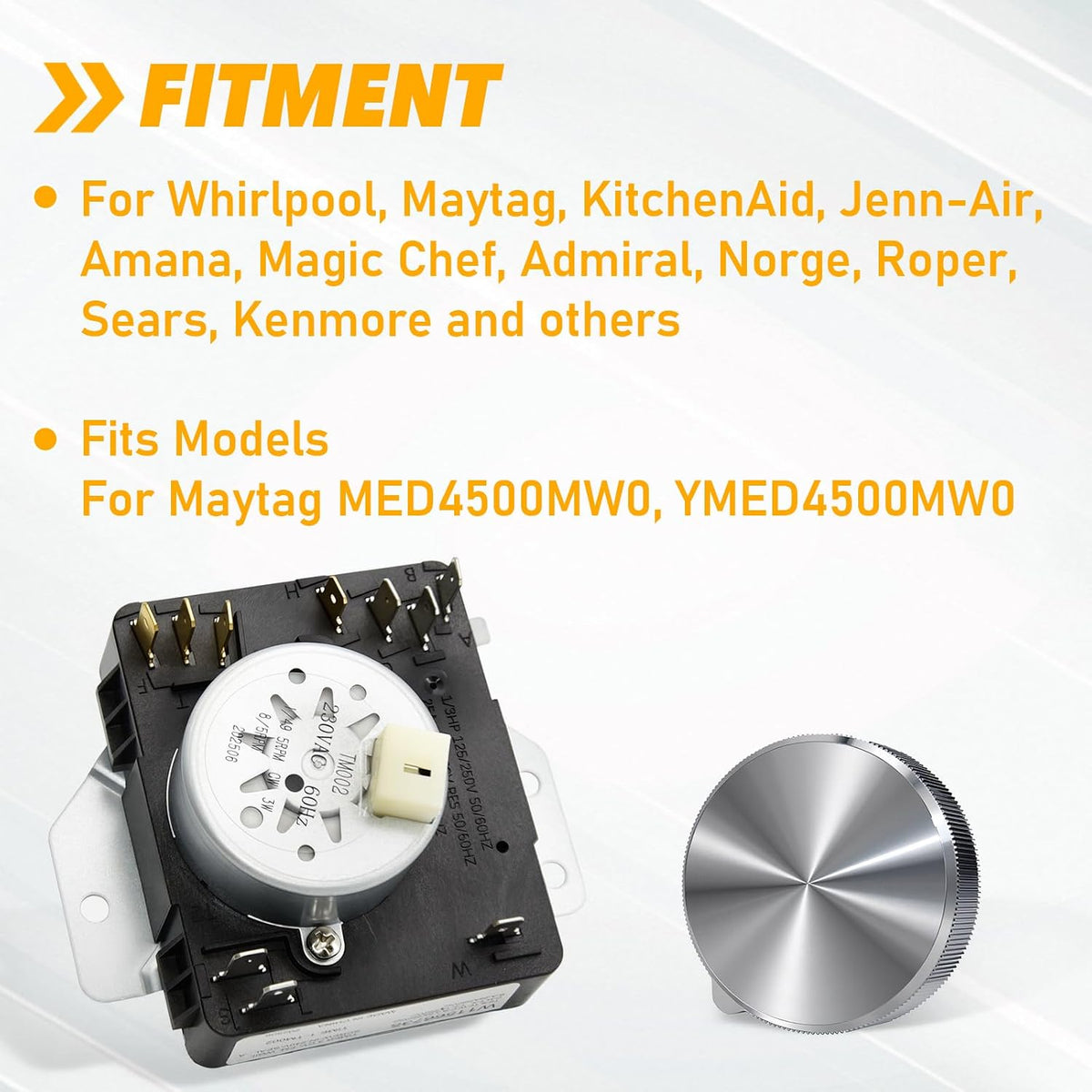W11566735 W11685947 Dryer Timer with W11708423 W11677925 Control Knob Kit Fit for Whirlpool Maytag MED4500MW MED4500MW0 YMED4500MW0 Replace 4981088 AP7215858 PS17216594 EAP17216594 FIX17216594