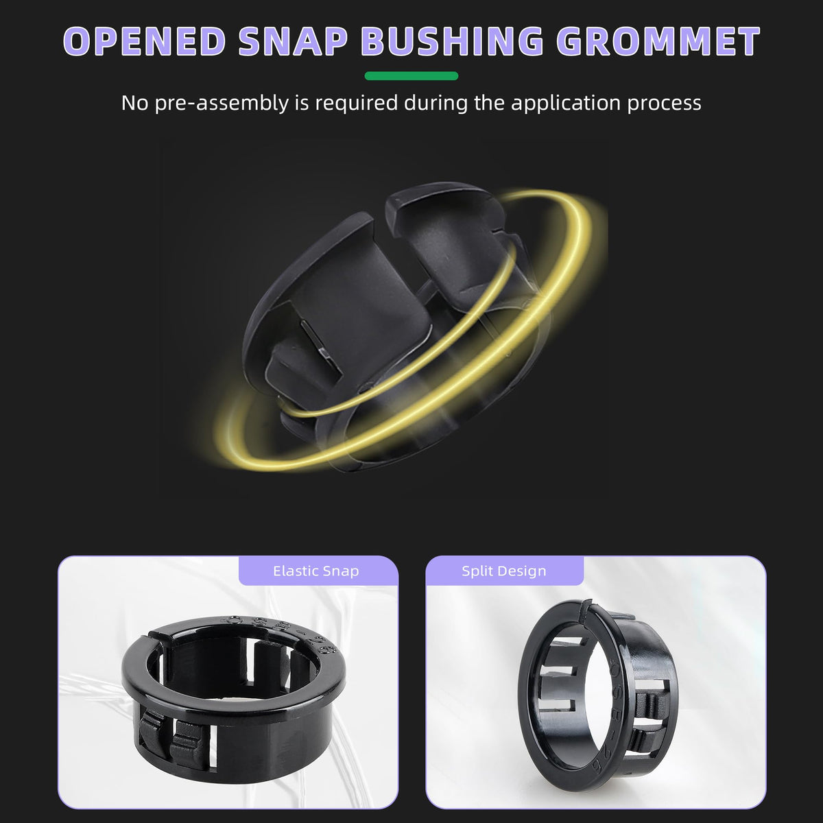 BOPOREAE 4 pcs Opened Black Snap Bushing 3-1/8" (80 mm) Mounting Diameter