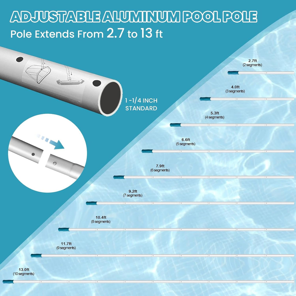 Deluxe Swimming Pool Cleaning Kit Including Pool Net and Vacuum Head, Pool Brush with 13Ft Pole for Above Ground &